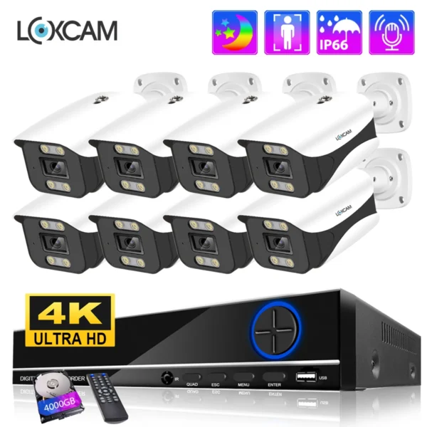 LOXCAM 8CH 4K POE NVR Kit CCTV Security Camera System 8MP Color Night Vision Indoor Outdoor Audio Camera Video Surveillance Set