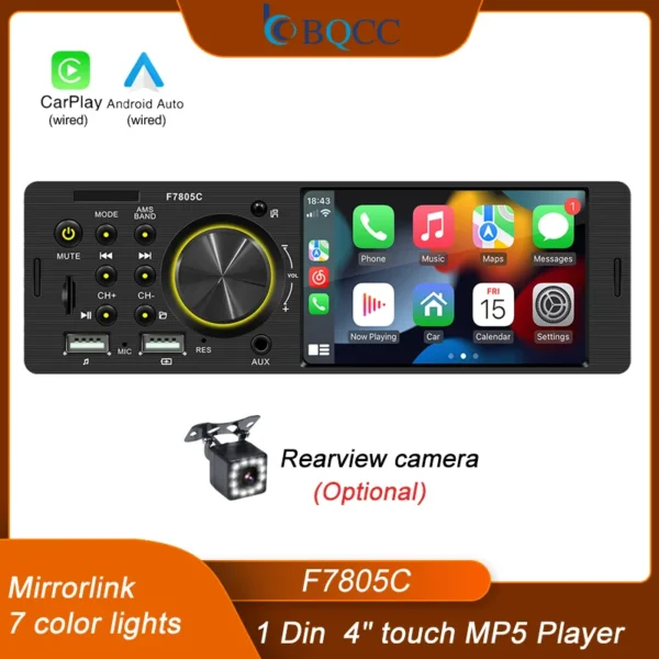 Ptopoyun Car Radio 1din Bluetooth Autoradio Wire Carplay MP5 Player TF USB Audio Stereo Receiver ISO 4.1" Touch Screen Head Unit