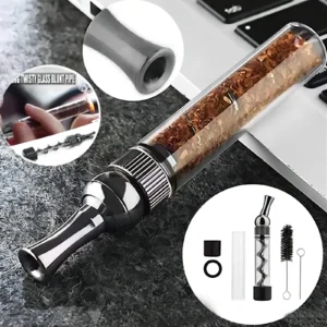 Cigarette Pipe Glass Mini Spiral Orbit DIY Tobacco Pipes Mini Twisty Metal Tip Smoking Tool with Cleaning Brush Smokers