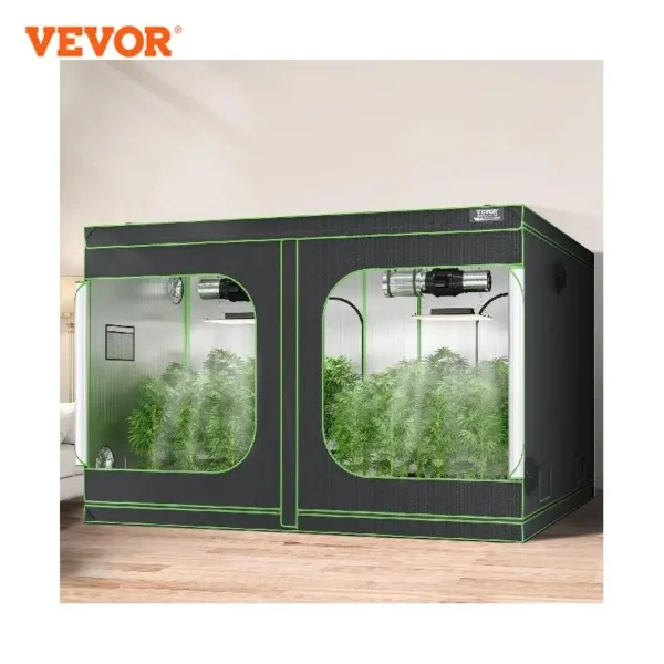 VEVOR 10x10 Grow Tent High Reflective 600D-2000D Mylar Hydroponic Growing Tent with Observation Window Tool Bag for Plants Grow